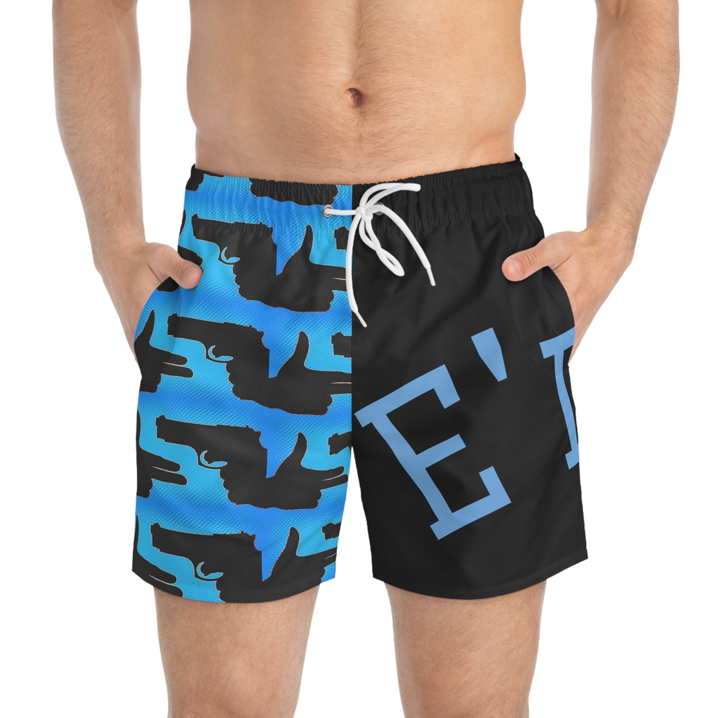 Limited E'dish Gun Silhouette Swim Trunks, Stylish Beachwear, Summer Swim Shorts, Pool Party Attire, Trendy Men's Swimwear
