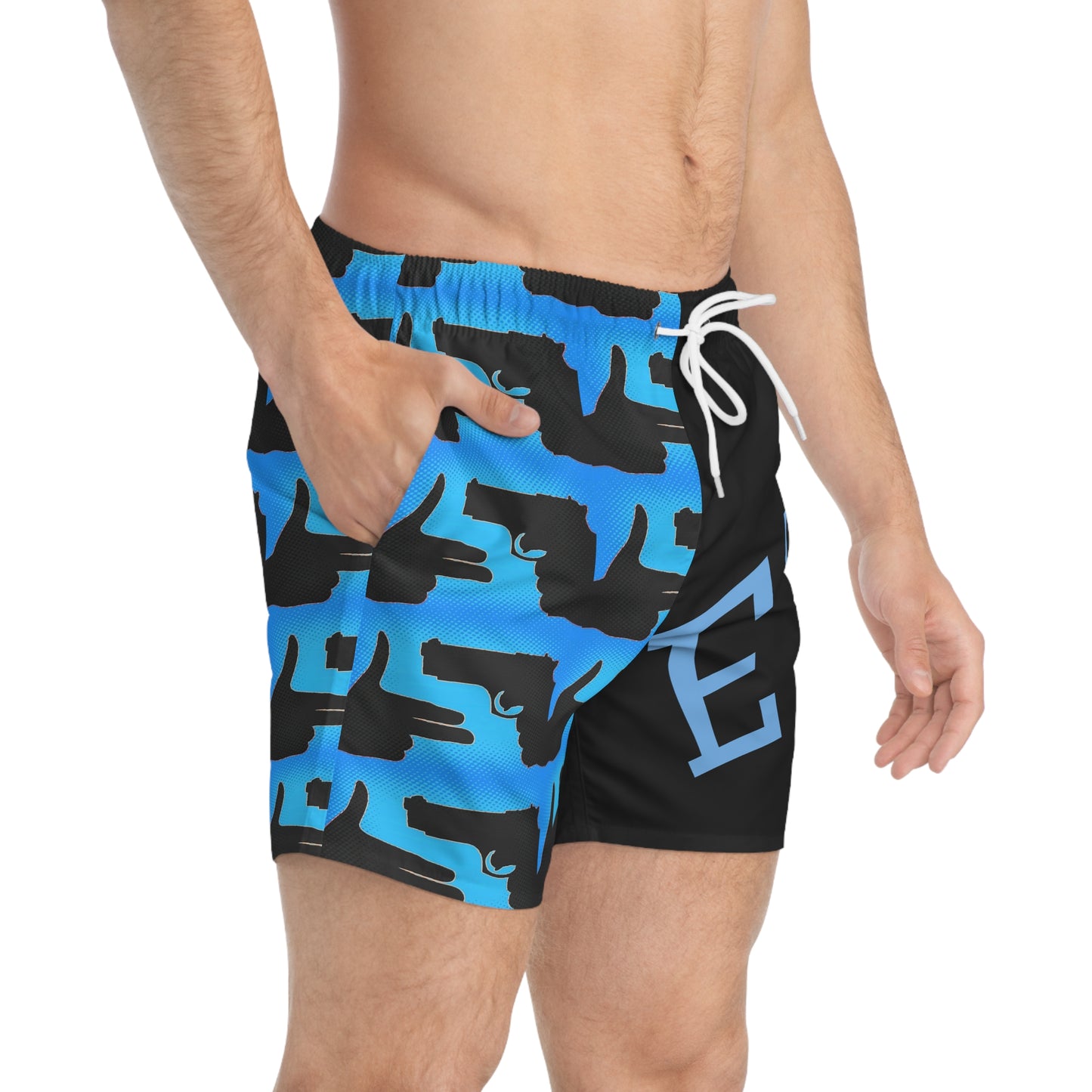 Limited E'dish Gun Silhouette Swim Trunks, Stylish Beachwear, Summer Swim Shorts, Pool Party Attire, Trendy Men's Swimwear