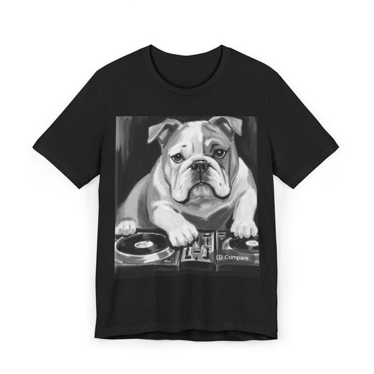 Limited E'dish Cool DJ Bulldog T-Shirt, Pet Lover Tee, Music Shirt, Funny Graphic Tee, Dog Themed Gift