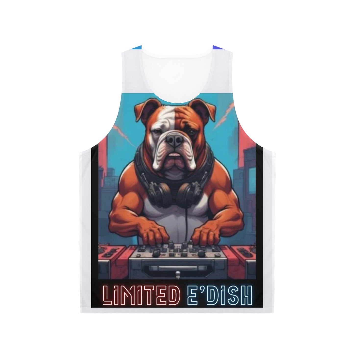 Limited E'dish Bulldog DJ Unisex Tank Top, Music Lover Gift, Pet Lover Apparel, Festival Wear, Summer Style, Limited Edition Shirt