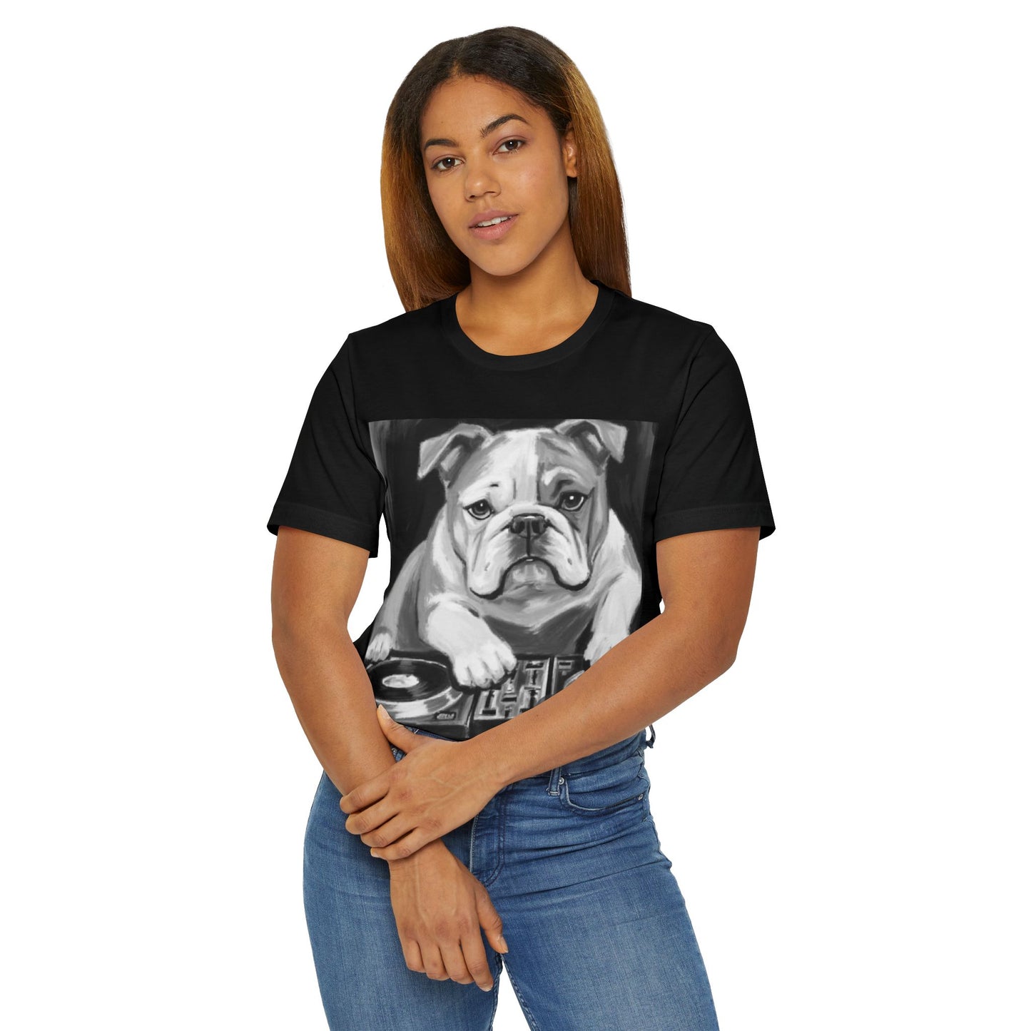 Limited E'dish Cool DJ Bulldog T-Shirt, Pet Lover Tee, Music Shirt, Funny Graphic Tee, Dog Themed Gift