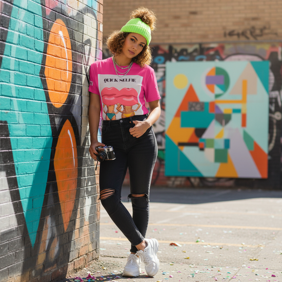 Quick Selfie Unisex Tee - Two Lips with Bodies Design